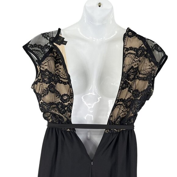 Worthington Womens S Black Lace Bodice Cap Sleeve Wide Leg Jumpsuit Stretchy - Picture 5 of 16